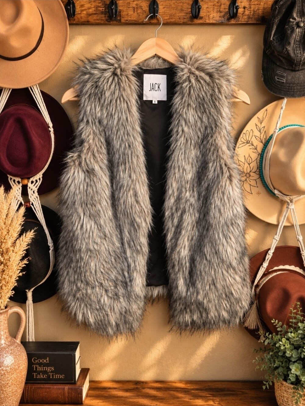 Jack by BB Dakota Gray Faux Fur Sleeveless Vest
